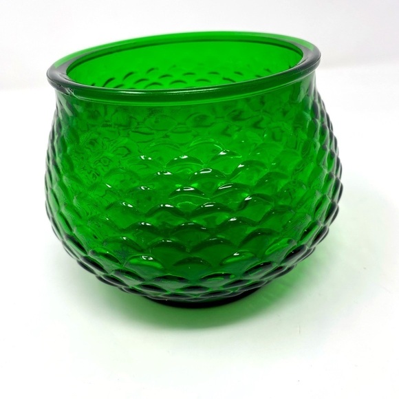 Vintage EO Brody Co Glass Emerald Green Fish Scale Pattern Bowl/Wide Vase - Picture 1 of 9